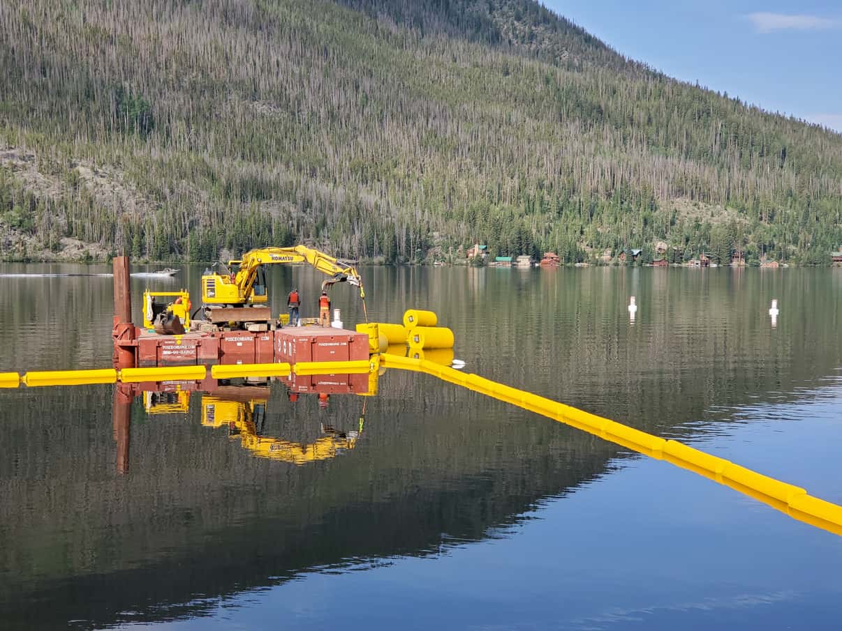 Image of underwater boom installation on Grand Lake in Colorado